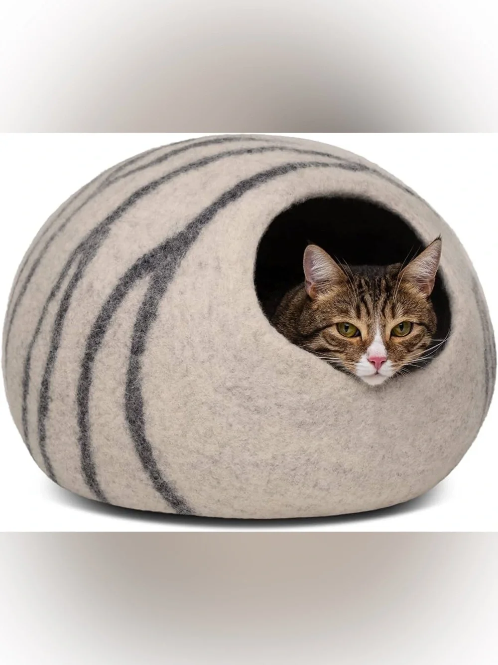 Meowfia Cat Cave - Merino Wool Felt Cat Bed (Light Gray, Large)